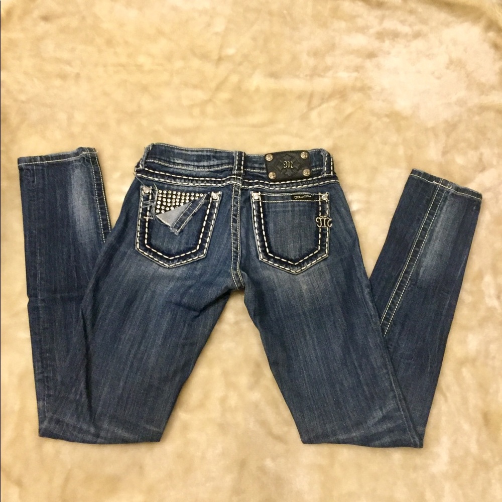 Miss Me Rhinestone Skinny Torn Pocket Jeans 25